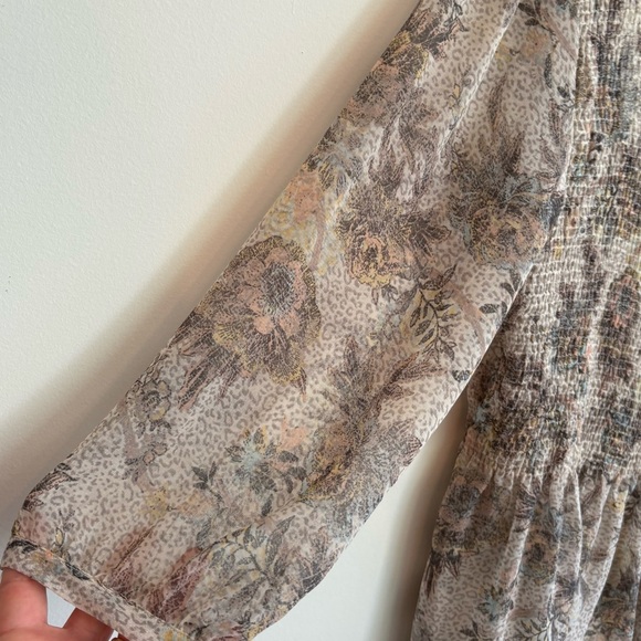 Free People Cream Tan Floral Ever After Blouse Medium Chiffon - Picture 7 of 10